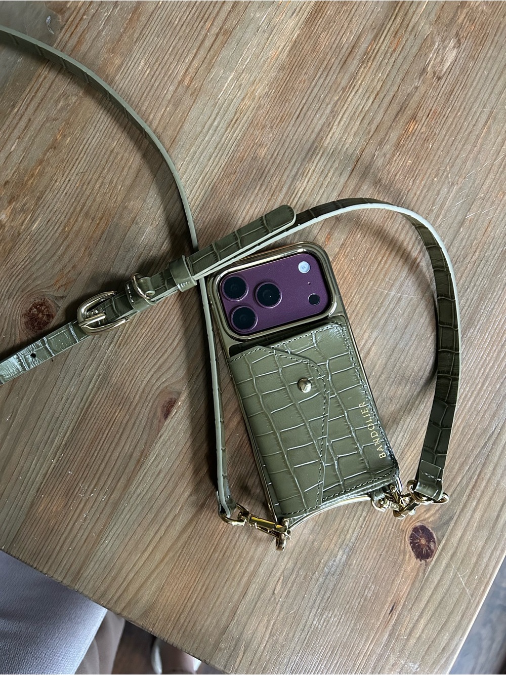 Bandolier Olive Green Croc-Embossed Crossbody Phone Case with Card Pocket